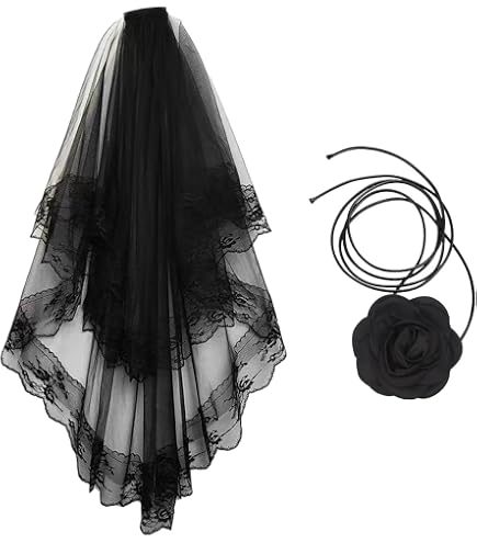 Pamor Velo Da Sposa Nero Mantilla, Pizzo Tulle Cattedrale Con Pettine, Gotico Halloween Per Addio Al Nubilato