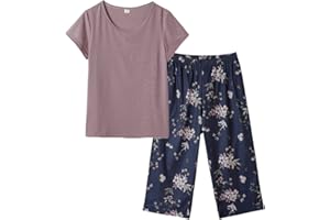 MyFav Women's Sleepwear Soft Red Wine Printed Short Sleeve Pyjama Capri Set