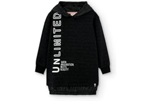 boboli Vestido Niña Manga Larga – Vestidos Fiesta Niña – Vestido con Capucha - Felpa –Negro -Rosa - CRopa para niñas y Adolescentes de 4 años a 12 años