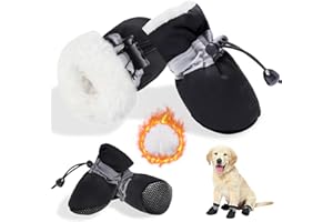 SSIMIDAPT 4 Stück Hundeschuhe Pfotenschutz Winter, Schneestiefel für Hunde, Hundeschuhe mit Rutschfester Sohle und Reflektierendem Klettverschluss, Warm, für Kleine Mittlere Große Hunde