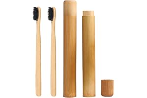 LEZED Porta Cepillo de Dientes de Bambú Portacepillos de Dientes Estuche Natural Caja de Cepillo de Dientes Portátil Estuche de Almacenamiento de Soporte de Cepillo para Acampar Exteriores 2 Piezas