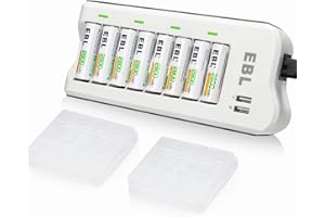 EBL 808U Cargador de Pilas AA AAA con 8 Piezas de AA 2800mAh Ni-MH Pilas Recargables con 2 USB