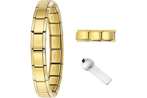 GEMOSA 9 mm italienskt berlockarmband startset, rostfritt stål klassiskt länkarmband för kvinnor män, justerbart 17-20 cm, 18+3 länkar med anslutningsverktyg – flera färger