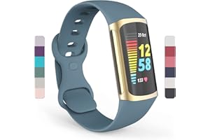 Yousave Accessories Compatible Straps For Fitbit Charge 5 & Fitbit Charge 6, Replacement & Adjustable Band, Silicone Sport Wrist Strap Wristband for Men/Women in Small or Large