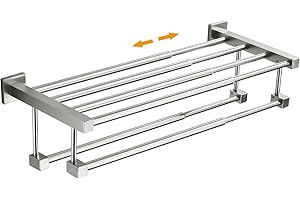 MOGFCT Porte-Serviettes réglable pour Salle de Bain, Toilettes, Support Mural avec Double Barre Porte-Serviettes, étagère en Nickel brossé