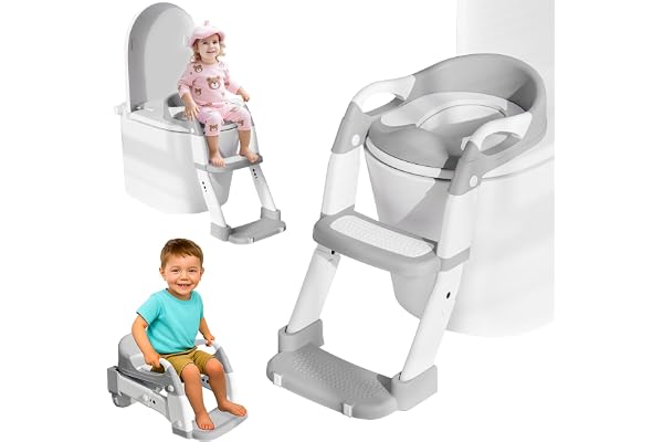 Reducteur Toilette Enfant, 3 en 1 Rehausseur Toilette Enfant avec Marche Réducteurs de Toilettes Propreté Apprentissage Adaptateur Abattant WC Siège WC à Hauteur Réglable, Antidérapant, Pot Amovible