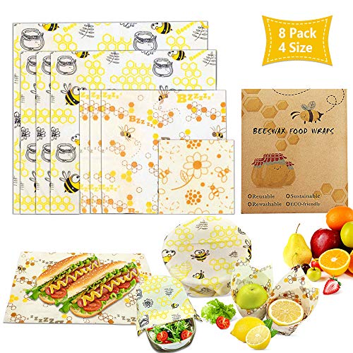 Bienenwachstücher , otutun Beeswax Wrap Wachspapier für Lebensmittel 8er Set Bienenwachs-Wraps Wiederverwendbare Zero Waste Bienenwachstuch Wachstücher Alternative zur Frischhaltefolie