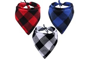 Egurs Bandana pour Chien, 3 Pièces Réglable Classique Plaid Coton Écharpe Triangle d’Animaux de Compagnie Foulard,pour Petits Moyens Grands Chats et Chiens