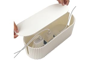 DELAESI Kabelbox Kabel Organizer Box zum Kabel Verstecken Kabelmanagement Box mit Deckel und 12 Kabelbinder Kabel Aufbewahrungsbox Cable Management Box Steckdosenbox Kabelsammler für Kabel Steckdosenleisten