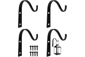 SZCXDKJ 4 Wrought Iron Wall Hanging Hooks - Outdoor Plant Brackets for Hanging Baskets, Bird Feeders & Wind Chimes
