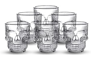Hostelnovo - Pack de 6 shots tête de mort - Fabriqués en verre résistant - Idéal pour les occasions spéciales - shots de 50 ml