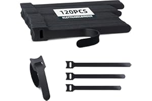 damoguin 120 Stück wiederverschließbare Kabelbinder mit Klett-Klettband, verstellbare Klettverschluss Band, Kabel Klettband für TV-Kabel, PC-Kabel und Kabelmanagement（schwarze 14 cm/16 cm/19 cm）