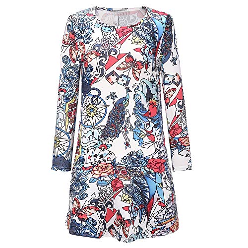 Preisvergleich Produktbild MAYOGO Halloween Kostüm Damen Kleid mit Blume Schmetterling Spielkarten Printing Erwachsener Mädchen Große Größen Lässige Halloween Karneval Elegantr Lange Partykleid