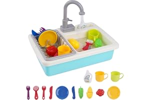 HOMCENT Kitchen Sink Toys with Running Water Pretend Play Kitchen Set for Kids Cooking Washing Dishwasher Accessories, Role Play Kitchen Set Gift for Boys Girls Toddlers