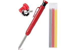 Wzone Set di Matita da Carpentiere Solida per Cantiere Falegname con 6 Conduttori Giallo Grigio Rosse Affilatrice Incorporata per Strumento di Marcatura Lavorazione del Legno