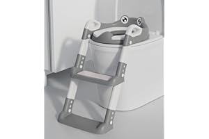 XESPIS Reducteur Toilette Enfant, Réducteur WC avec Marches, Rehausseur Toilette Enfant avec PU-Coussin, Hauteur Réglable et Pliable, Antidérapante Adaptateur Toilette Enfant