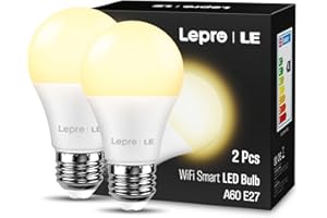 Lepro Ampoule LED E27 Connectee 9W (Equivalent de 60W), E27 LED WiFi Intelligente Blanc Chaud 2700K Dimmable 806LM Fonctionne avec Alexa, Echo et Google Home, Pas de Hub Requis -2pcs
