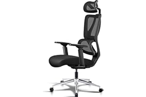 MELOKEA Ergonomic Office Chair with Auto-chasing Lumbar Support 3D Arm Widened Headrest Spring Seat Cushion Patented Weight-sensing Base 133° Lock Solidly Built Mesh, EN1335 Standard