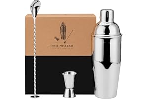Jettory Cocktail Shaker Set - 3-teiliges Mixology Barkeeper-Set mit 24 oz Edelstahl Shaker, Barlöffel, Cocktail Messbecher & Geschenkbox - Perfektes Cocktail Set für Zuhause und Anfänger (Edelstahl).