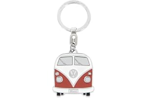 BRISA VW Collection - Volkswagen Portachiavi vintage in metallo smaltato, per chiavi/zaino/borsa/astuccio, Campervan Bus T1 design (Fronte/Arancione)