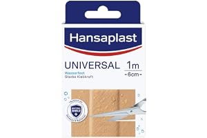 Hansaplast Universal plåster (1 m x 6 cm), smuts- och vattenavvisande sårplåster, kan skäras till skärbar plåsterrulle med stark vidhäftningsförmåga & Bacteria Shield