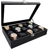 Chavin Black Leather Over 15 Glass Watch Box st15-68