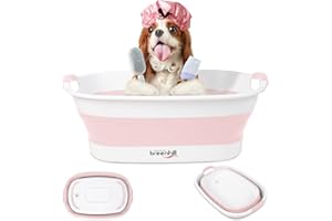 BREENHILL Collapsible Dog Bath Tub for Small Dogs & Cats, Portable Puppy Bath Tub with Water Drain Plug, Space Saving Foldable Pet Bathtub for Indoor & Outdoor Use, Pink