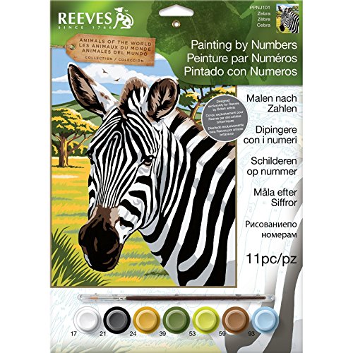 REEVES Malen nach Zahlen 8+Jahre, " Tiere der Welt" 30x23cm, 7 Farben, Motiv - Zebra