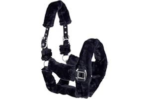 Horsenjoy Pferdehalfer Kunstlammfell Cuddly Transporthalfter weich gepolstert (Pony, schwarz)