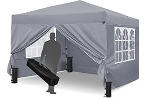 Gazebo 3mx3m, Leadyeah Pop Up Gazebo with Sides, Folding Camping Gazebo, Heavy Duty Gazebo Tent, Fully Waterproof, 50+UV Protection for Camping, Party - Grey