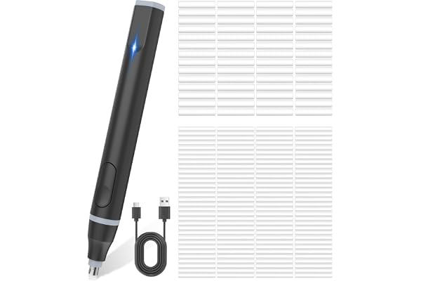 Cuteefun Gomme Electrique, Gomme Électrique Dessin Rechargeable USB C, avec 220 Garnitures Gomme, 2 Tailles, Prise en Main Confortable pour Étudiants, Croquis, Ingénieurs, Noir
