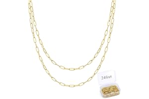 ALEXCRAFT Cadena de Oro de 24 pies para Hacer Joyas, Cadena con Clip, Cadena de eslabones ovalados a Granel para Collar de joyería DIY