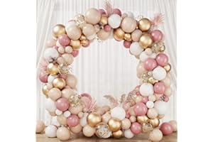 NETNOLOGY Kit Arco Palloncini Oro rosa, 135pcs Ghirlanda Palloncini Oro rosa Bianco con Palloncino Coriandoli, decorazione Compleanno Oro Rosa per Baby Shower, Ragazza Donna Compleanno, Fidanzamento, Matrimonio