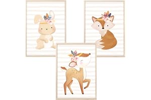 MeinBaby123® Lot de 3 posters pour chambre d'enfant,Format A4,Animaux indiens,Décoration murale bohème,Pour chambre d'enfant,Poster mural de qualité supérieure (animaux bohémiens,Lot de 2)