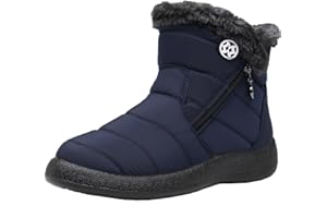 Eagsouni Bottes de Neige Femme Bottes Hiver Fourrure Doublure Chaude Imperméable Confort Bottines Fermeture Chaussures Extérieur Antidérapant