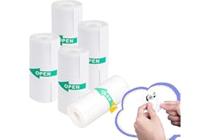 Supfoto 5 Rolls Mini Pocket Printer Sticker Paper for Bluetooth Portable Printer Peripage, Self-Adhesive Mini Printer Paper-57x25mm