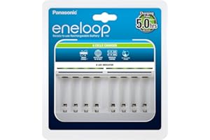 PANASONIC BATTERIES Panasonic eneloop, chargeur premium, pour 1-8 piles Ni-MH AA/AAA, avec voyant LED et surveillance par emplacement