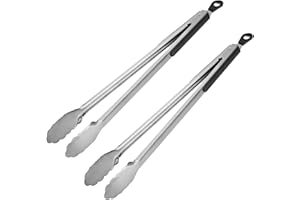 AOOSY 2PCS Pinces à Barbecue, Pinces à Pâtes au Charbon Pinces de Cuisine Longues Grille de Cuisson Longue 14 Pouces Verrouillage 18/8 Pinces à Salade Résistantes à la Chaleur pour Service de Camping