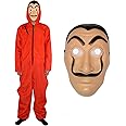 Maazusa Bank Robber Jumpsuit for Adult 2 Pcs Thief Prisoner Costume Red Jumpsuit Mask Robbers Cosplay Fancy Dress Costumes for Cosplay Theme Party