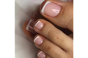 GlamRays 24 pièces Pointes françaises sur Ongles des Orteils Courts carrés Roses Faux été Pointes françaises Blanches Ongles Mignons pour Femmes et Filles