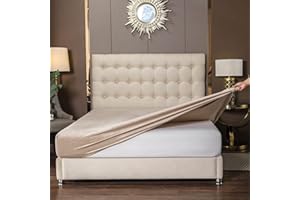 Soifox Jersey ciepłe prześcieradło z gumką 180 x 200 cm do 200 x 200 cm, pluszowy polar, aksamitnie miękkie, przytulne, puszyste kaszmirowe, w dotyku, piaskowo-beżowe, z gumowym ściągaczem