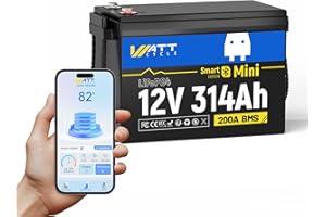 ‎WATTCYCLE Wattcycle 12V 314AH LiFePO4 Lithium Batterie Mini, 4019Wh Bluetooth Batterie, 200Ah BMS mit Niedrigtemperaturschutz, Max. 15.000 Ladezyklen für 10 Jahre, ideal für Wohnmobile, Solaranlagen, Boote
