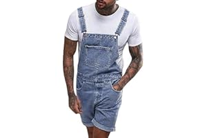 GENERISCH Salopette da uomo in jeans per il tempo libero, corto, abbigliamento da lavoro, pantaloni da lavoro, traspiranti, leggeri, con tasche, tuta estiva, tinta unita, comodi pantaloni cargo