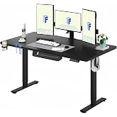 FLEXISPOT Standing Sitting Desk, 180 x 80 cm, Height Adjustable Desk with Memory Function, 70 kg Load, Computer Desk with Hoo