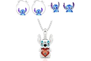 shengo Stitch Necklace Stitch Earrings Studs, Anime Necklace Stitch Jewellery Sets Stitch Gift for Girls Daughter Niece BFF Women Friendship