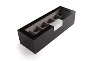 CASE ELEGANCE Collection Edle Uhrenbox aus Holz für 6 Uhren mit Vitrine - Schwarz (Metallclip) (Metallclip)