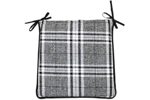 CnA Stores Set of 4 Tartan Check Reversible Kitchen Dining Garden Chair Cushion Seat Pads With Ties Zipped Removable Covers (Grey)