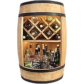 weeco Fassbar mit Weinhalter und LED Beleuchtung - Holzfass Hausbar 80cm. Rustikaler deko Barschrank Weinständer – Fass Fassb