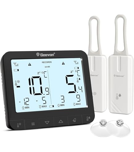 Thermomètre Frigo Congélateur Sans Fil, 2 Capteurs, Alarme Sonore, Min/Max