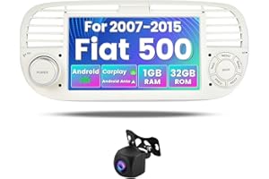 Hikity Android Car Stereo for Fiat 500 2007-2015 with CarPlay Android Auto 7" Touch Screen Car Radio Bluetooth with Sat Nav WiFi USB SWC RCA FM RDS Rear View Camera for Fiat 500 2007-2015
